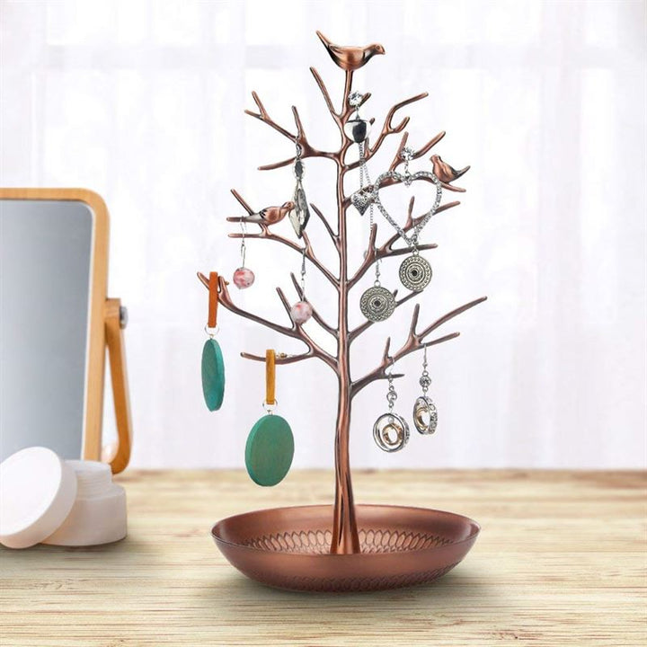 Vintage jewellery tree with 3 birds (bronze) - | Fashiongirl