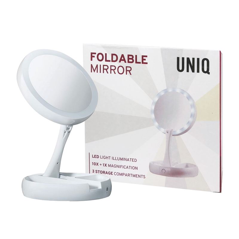  UNIQ Foldable Makeup Mirror with LED Lights and 10x Magnification