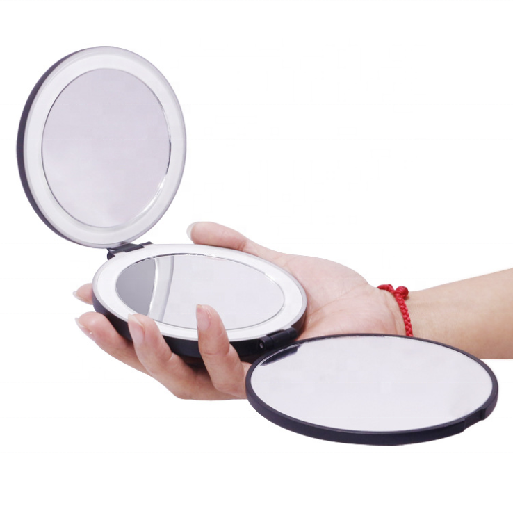 UNIQ Tri-fold Compact Travel Mirror with LED (5x and 10x Magnification) - Black