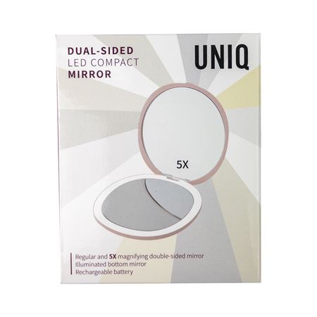 UNIQ Compact Double-Sided Travel Mirror with LED (5x magnification) - Pink