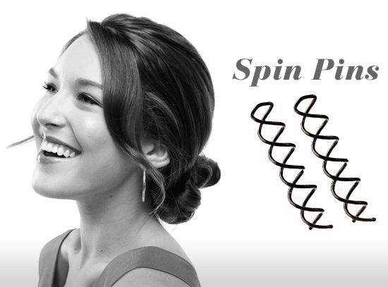 Spin pins hair spiral w/ black pearl 2 pcs