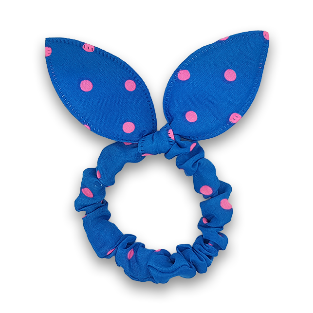 Scrunchie with loop - light blue with pink dots