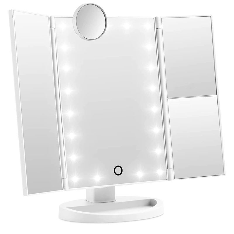 UNIQ Hollywood Trifold Makeup Mirror with LED Lights - White