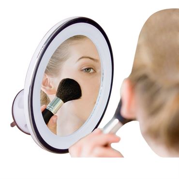 UNIQ Round Mirror with LED Lights and Suction Cup 10x Magnifying Mirror - White