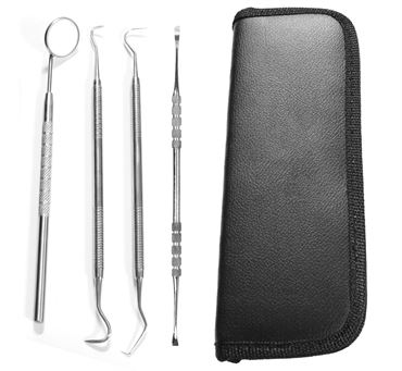Dental Cleaning Set 4 pieces for Dental Hygiene - 1 Mouth Mirror, 2x Curette Tooth Cleaner, 1 Scraper