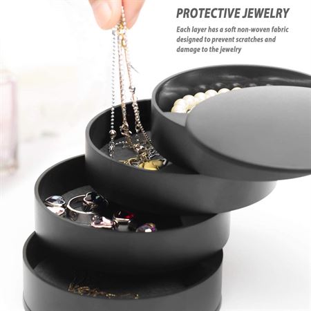UNIQ Rotating Round Jewelry Box/Organizer with 4 Compartments - Black