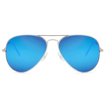Lux Aviator Pilot Sunglasses - blue lenses with silver frame