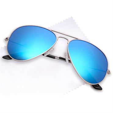 Lux Aviator Pilot Sunglasses - blue lenses with silver frame