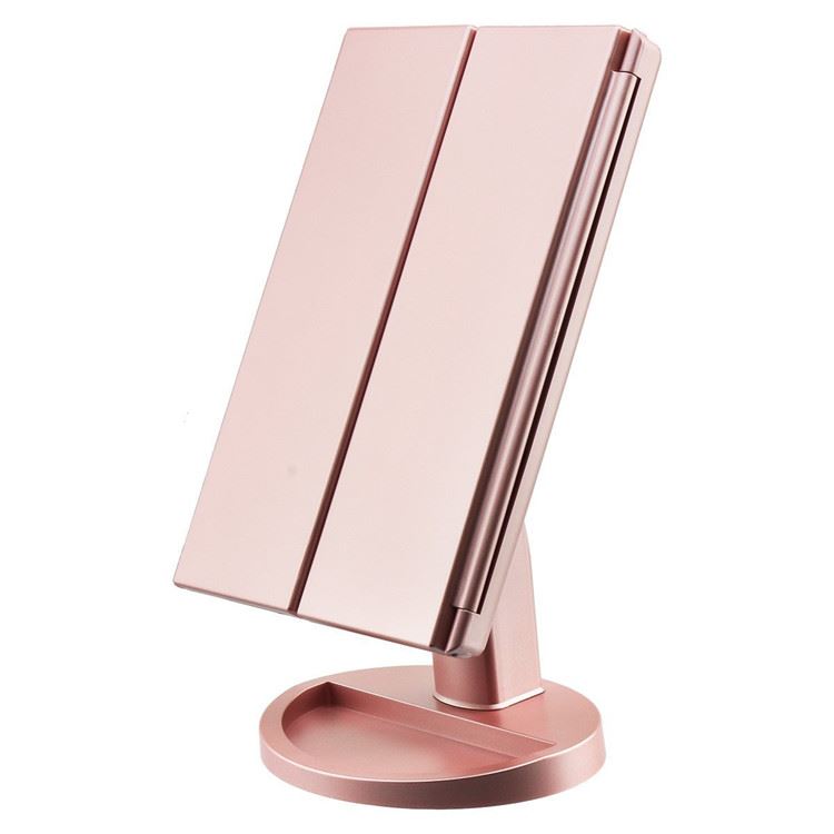 UNIQ Hollywood Trifold Makeup Mirror with LED Lights - Rose Gold