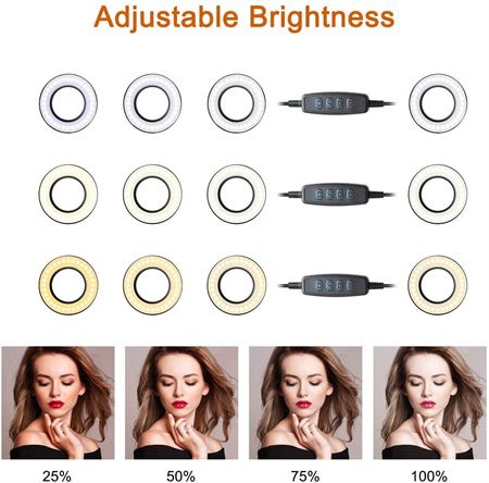 Selfie Ring Light with LED Light and Brightness Adjustment + Flexible Arms | Perfect for Streaming / Vlogging / YouTube / Makeup