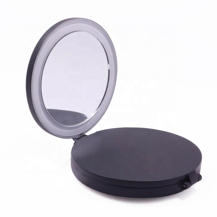 UNIQ Tri-fold Compact Travel Mirror with LED (5x and 10x Magnification) - Black