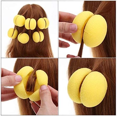 Hair Sponge curler balls - Yellow foam curlers for heatless curls, 6 pcs