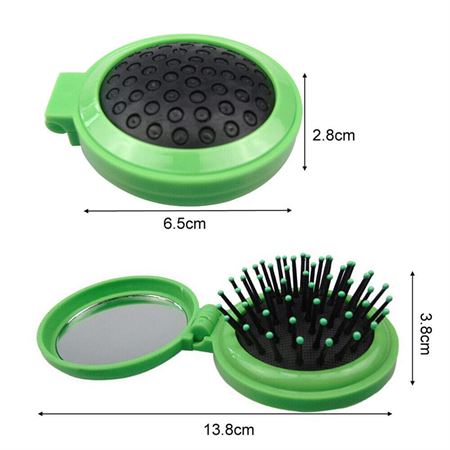 Compact makeup mirror with brush - green