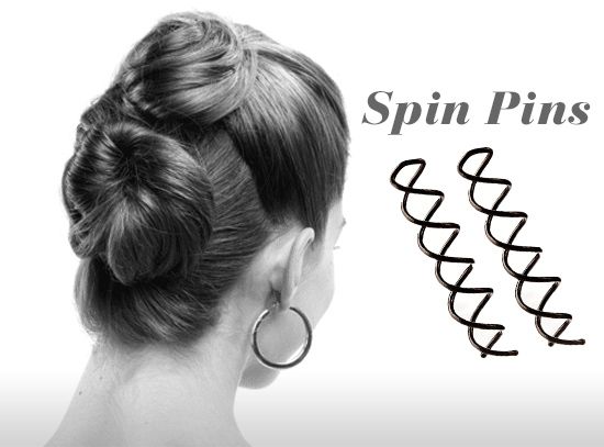 Spin pins hair spiral w/ black pearl 2 pcs