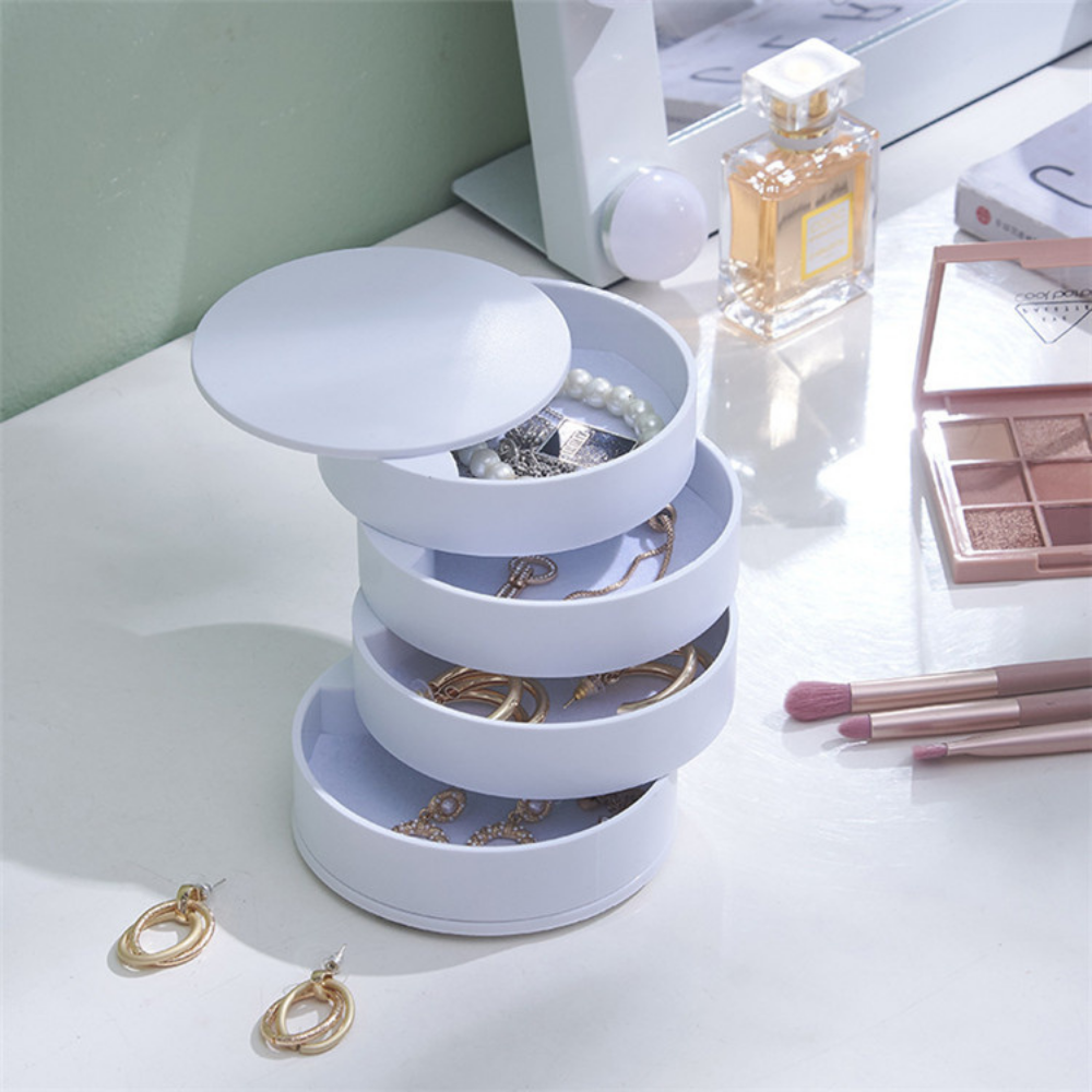 UNIQ Rotating Round Jewelry Box/Organizer with 4 Compartments - White