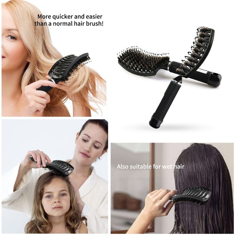 TBC Detangling Hairbrush with Wild Boar Hair - Black